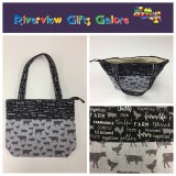 Medium Tote Bag with Zip - Farm Sweet Farm - Charcoal and Animals